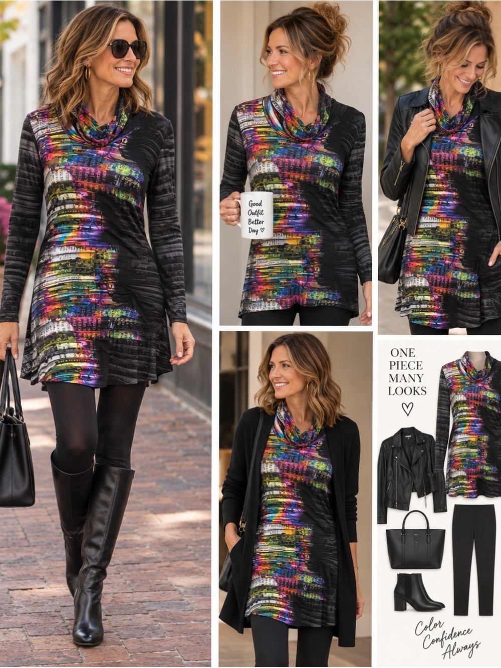 SNO SKINS Vibrant Multicolor Long Sleeve Dress/tunic